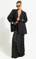 Kamille Maxi Skirt - Lace Mermaid Hem Skirt in Black