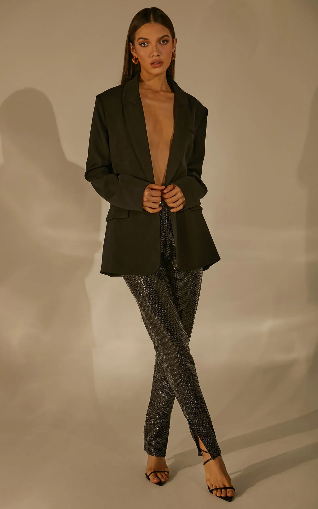 Deola Pant - Sequin High Waisted Skinny Leg in Black