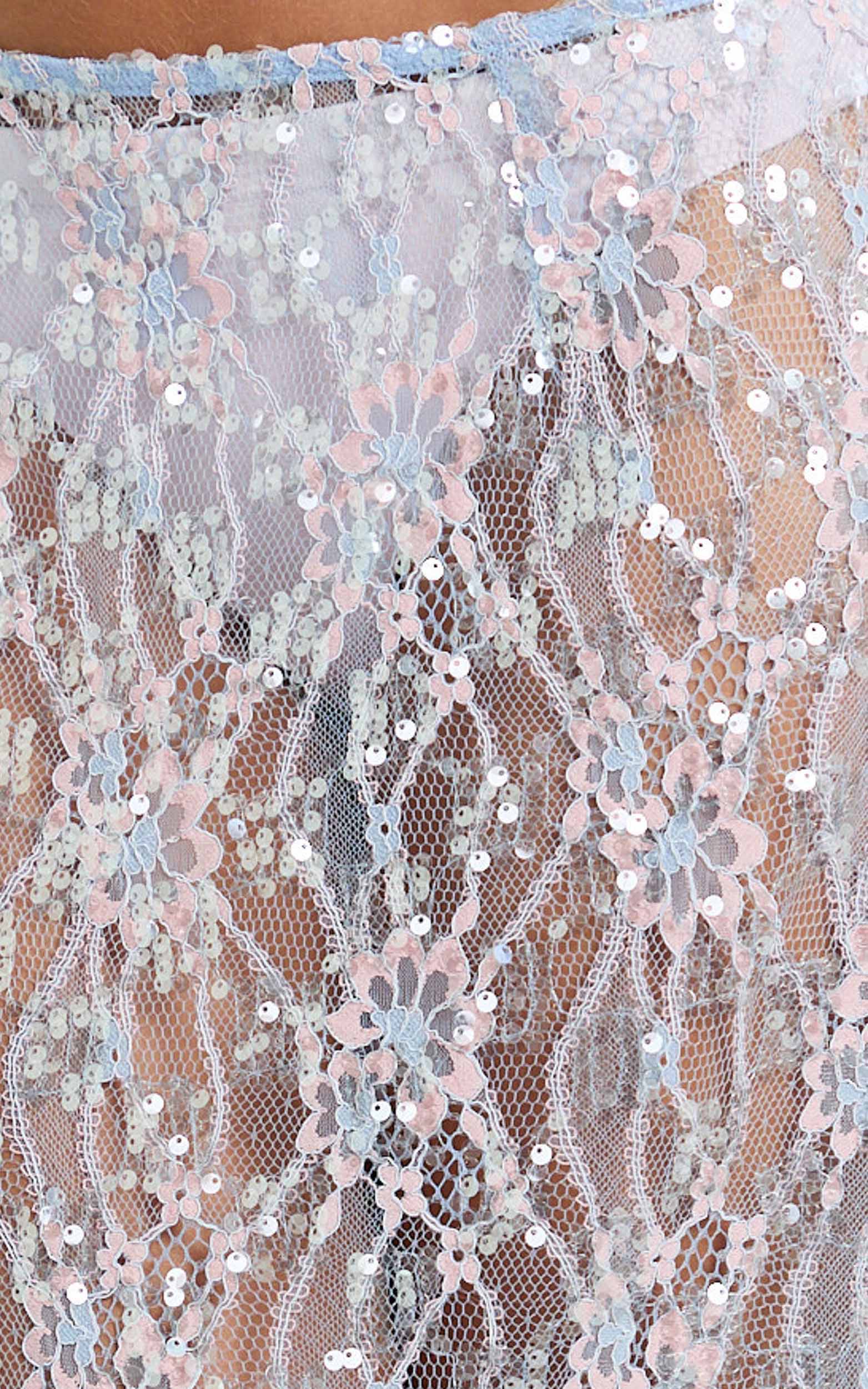 Gemmalyn Two Piece Top and Skirt Set - Sequin Lace Top And A Line Skirt in Pink
