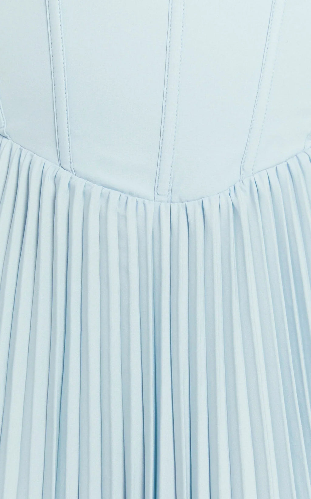 Loretta Midi Dress - Lace Up Back Bustier Pleated Dress in Light Blue