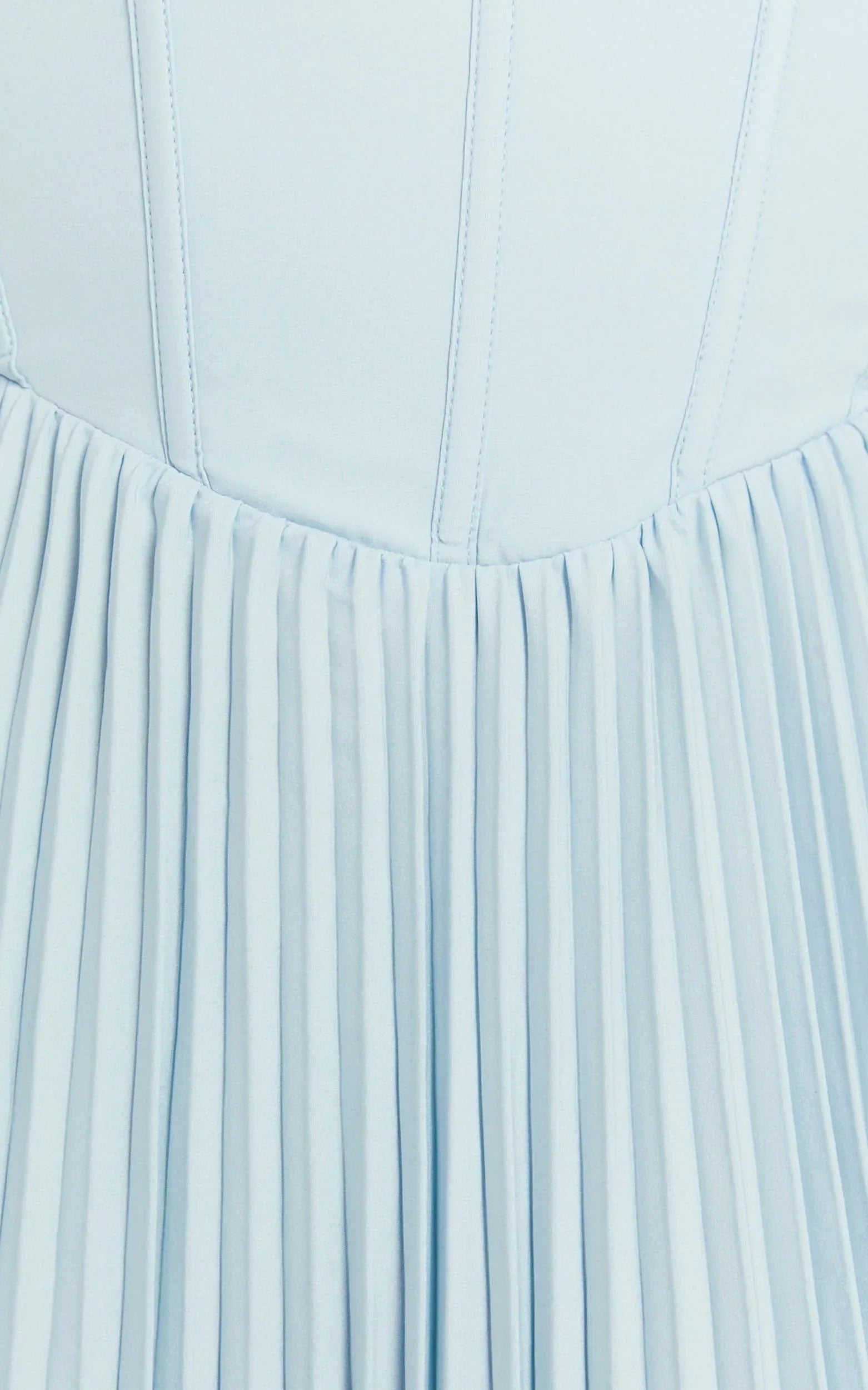 Loretta Midi Dress - Lace Up Back Bustier Pleated Dress in Light Blue