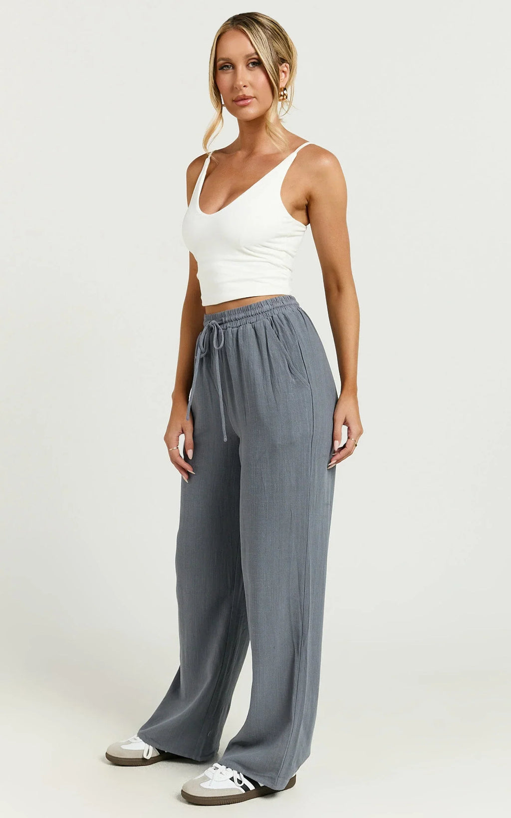 Kala Pants - Mid Waisted Relaxed Elastic Waist Pants in Charcoal