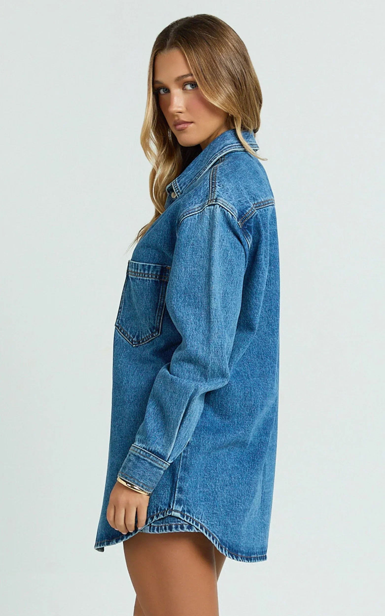 Faharra Shirt - Recycled Cotton Denim Shirt in Dark Blue Wash