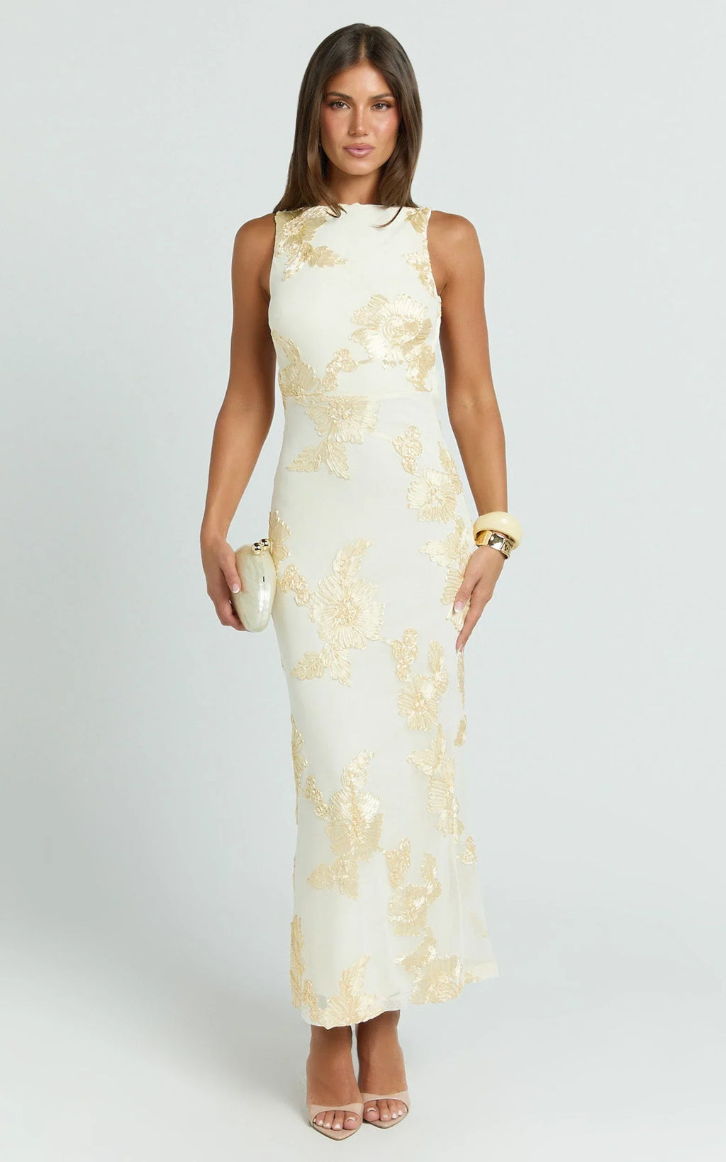 Freya Maxi Dress - Boat Neck Backless Dress in Yellow