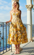 Amalie The Label - Mia Strappy Flower Detail Midi Dress - In Yellow