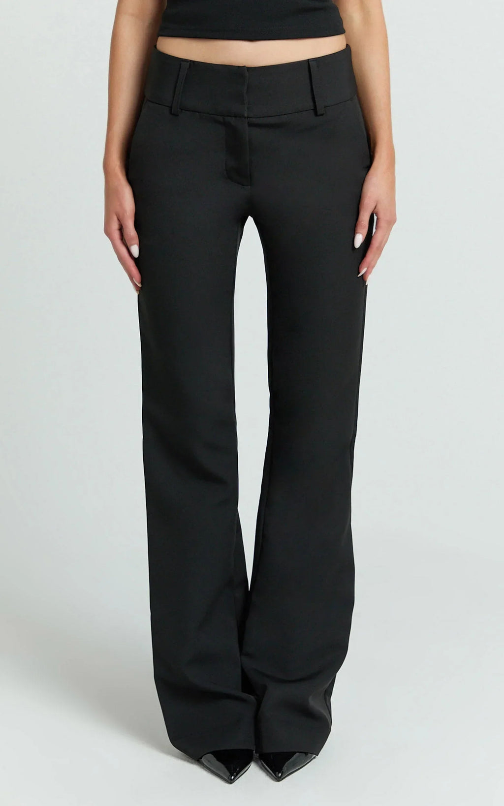 Elliot Pants - Mid Rise Pinstripe Bootleg Pants in Black