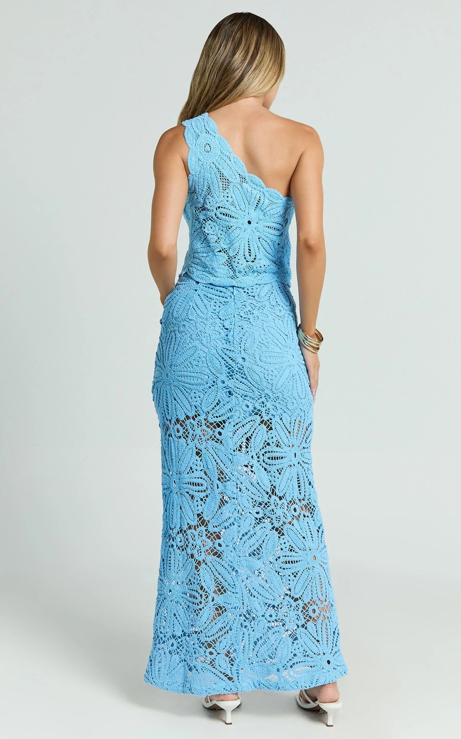 Charlene Maxi Skirt - Crochet Fit And Flare Skirt in Blue