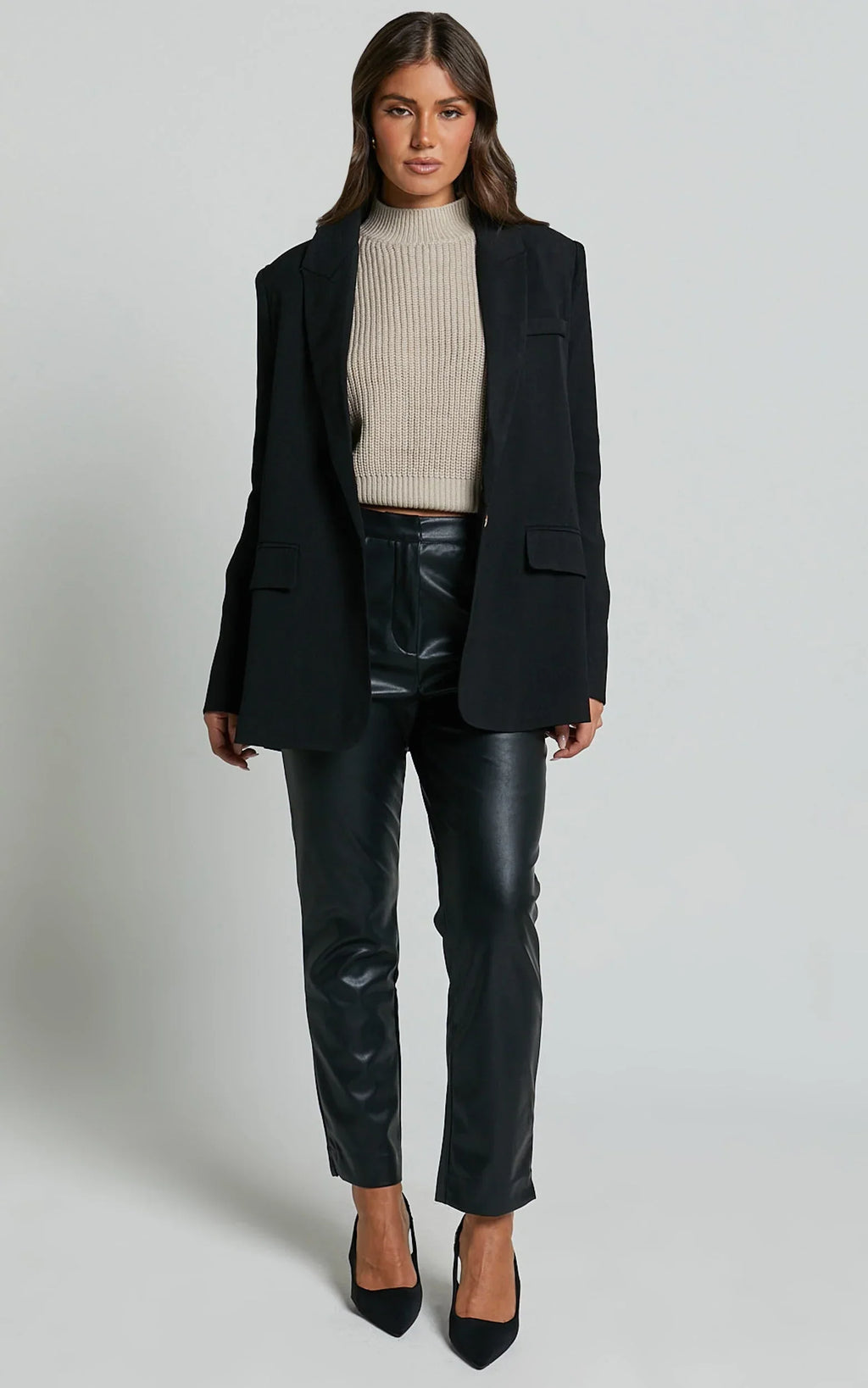 Azelia Pants - Mid Rise Cropped Faux Leather Pants in Black